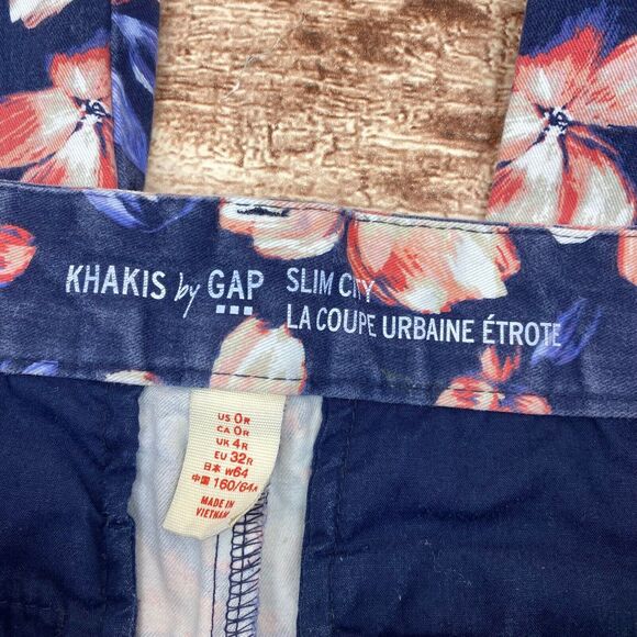 Khakis By Gap Women's Slim City Floral Print Crop Chino Pants Size 0 Blue Pink - Picture 5 of 7